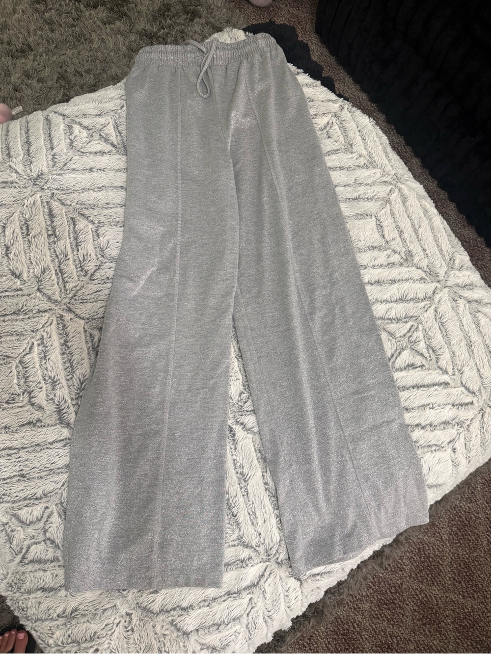 Zara Light Silver Wide-Leg Drawstring Lounge Pants